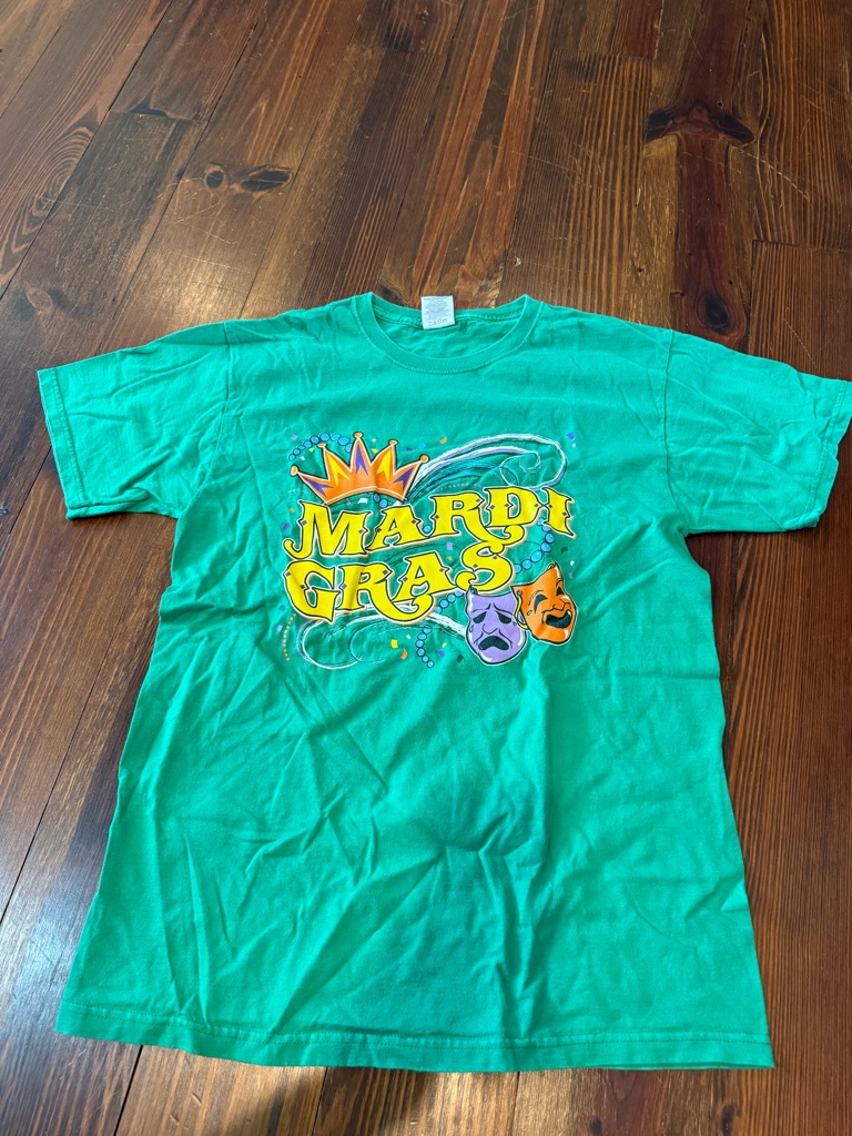 Jerzees Green Mardi Gras Graphic Tee With Crown  Masks
